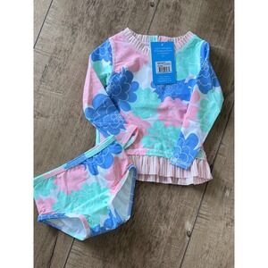 Ruffle Butts Pastel Petals Long Sleeve Rash Guard Bikini Set 18-24 Months new